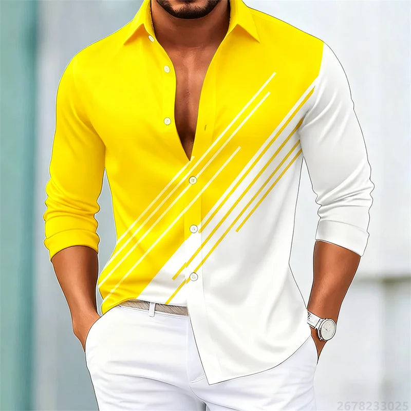 Men's stylish contrasting striped long-sleeved shirt, European and American style slim-fit casual shirt, 15 colors available