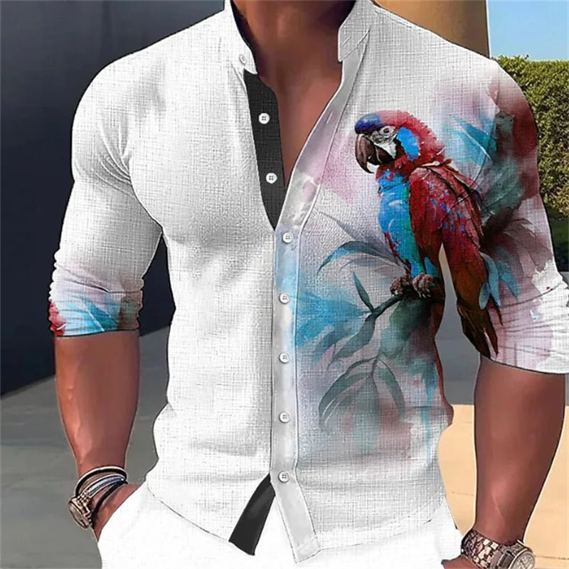 Men's shirts 3D printed shirts for daily outings, lapels for fashionable long sleeved clothing, fashion designers for leisure