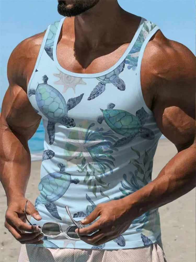 New Men's Solid Color Vest Hawaiian Comfort Clothing Men's Summer Beach Travel Clothing Quick Drying Sleeveless T-Shirt Top
