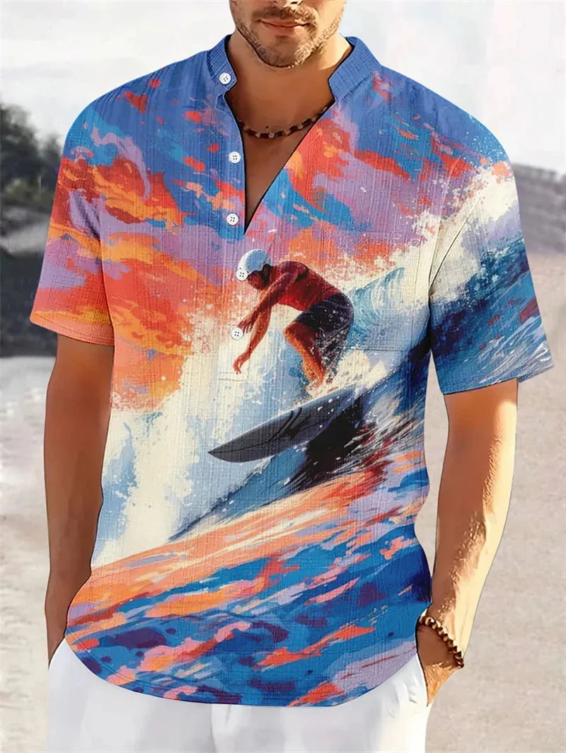 3D printed temperament men's shirt Hawaiian style summer fashion street trend retro boutique top