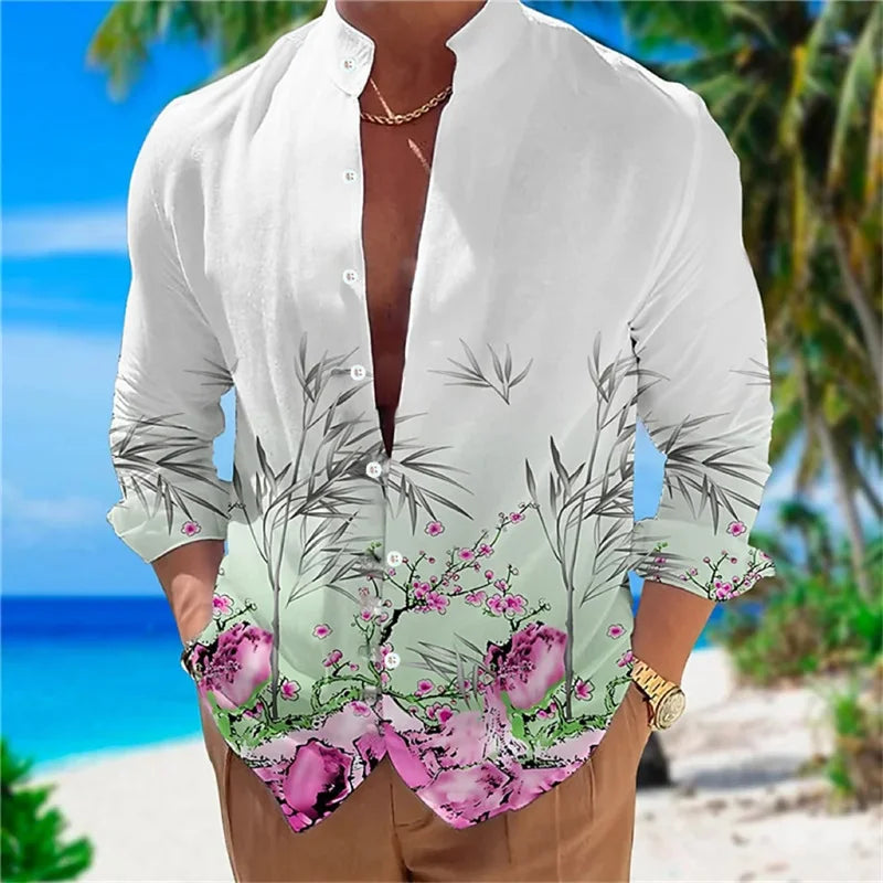 Men's long sleeve shirt High quality 3D printed shirt, floral pattern, spring and autumn, casual and stylish, comfortable fabric