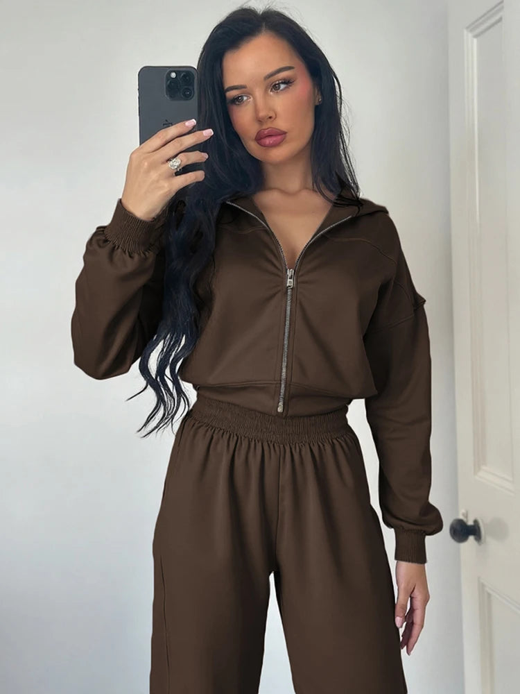 Weird Puss Casual Tracksuit Women 2 Piece Set Panelled Stripes Sporty Simple Hipster Hooded Zip Jacket+Wide Pants Matching Suits