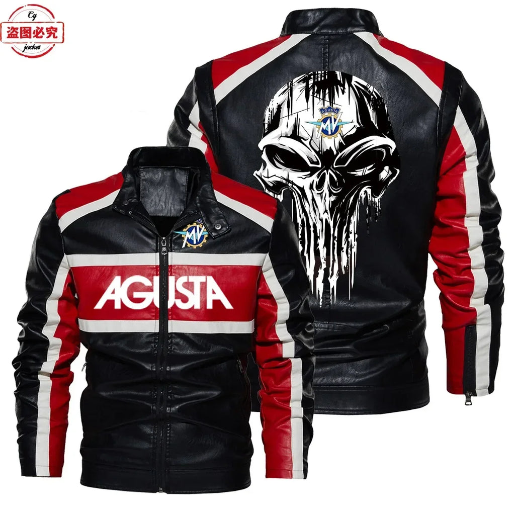 MV Agusta Motorcycle Logo Printed Retro Washed PU Leather Jacket Spring and Autumn Windproof Men's Jacket Cycling Clothing