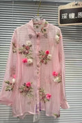 New In 2025 Summer Diamonds Flowers Embroidery Shirts Blouses For Women Long Sleeve Thin Sunscreen  Loose Casual Top Cardigan