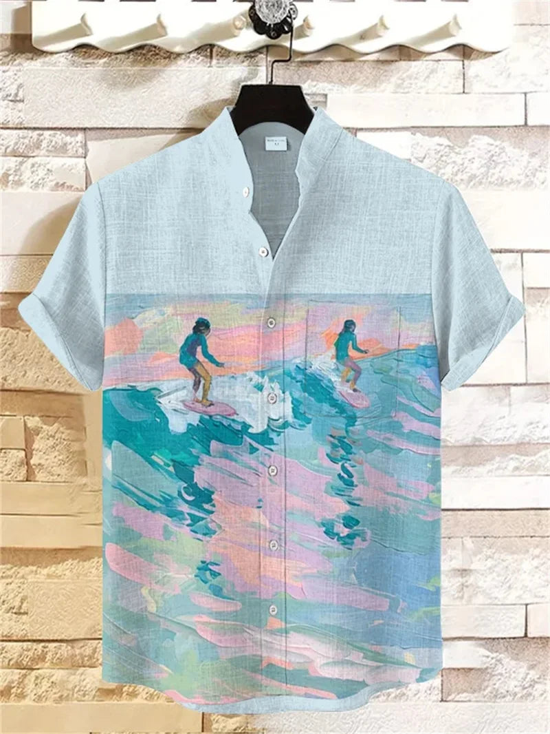 3D printed temperament men's shirt Hawaiian style summer fashion street trend retro boutique top