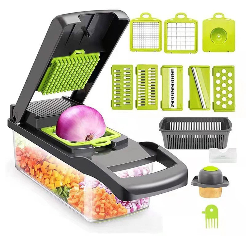 12/16pcs Vegetable Cutter Multifunctional Slicer Fruit Potato Peeler Carrot Grater Kitchen Accessories Basket Vegetable Slicer
