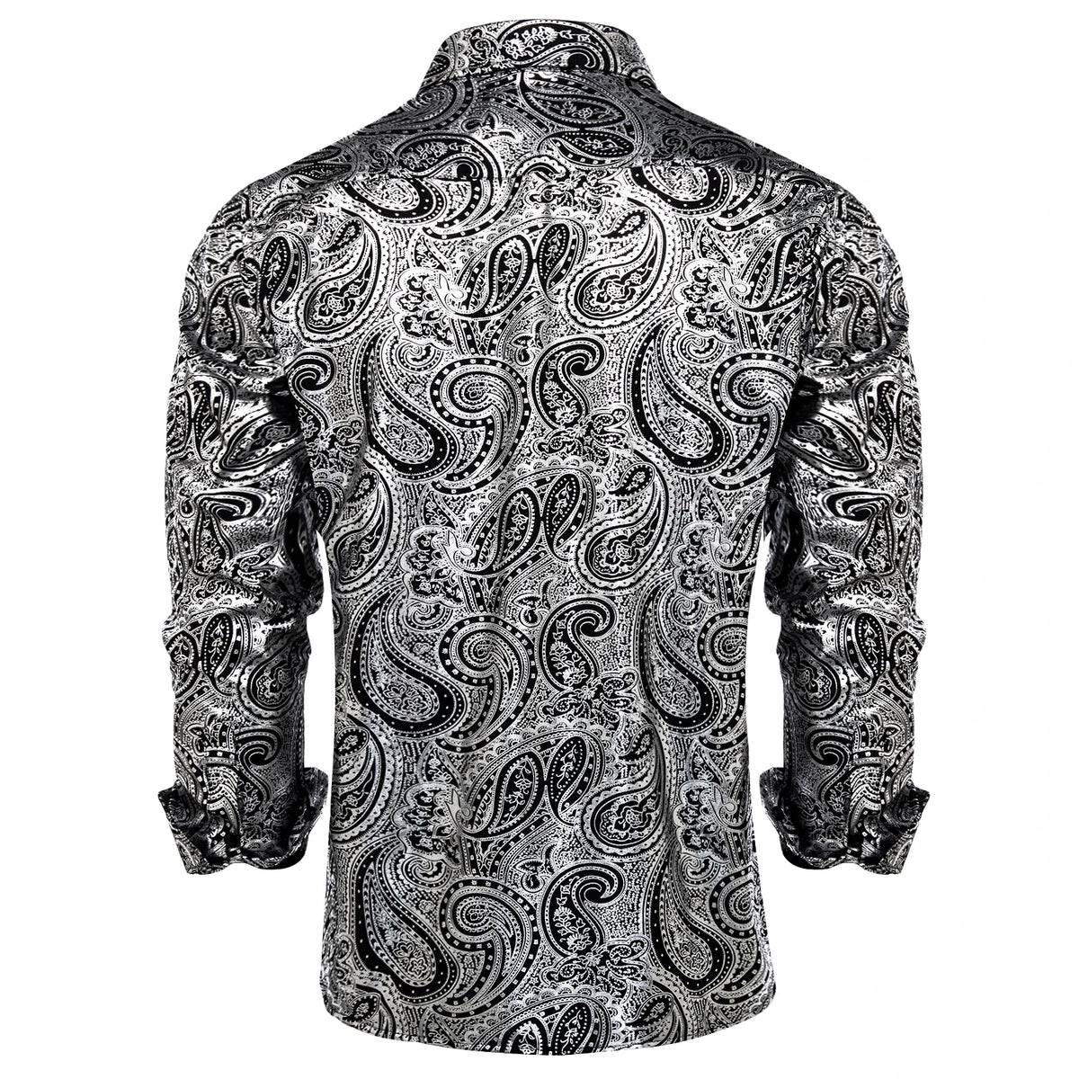 Men's Black and Silver Paisley Dress Shirts for Wedding Prom Clothing Luxury Tops
