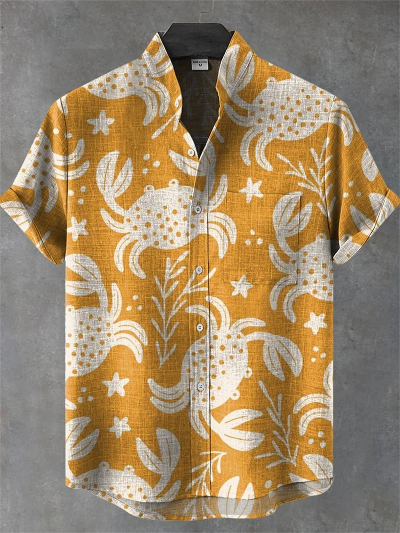2025 vintage printed shirt men's casual lapel single breasted shirt 3D printed short sleeved shirt
