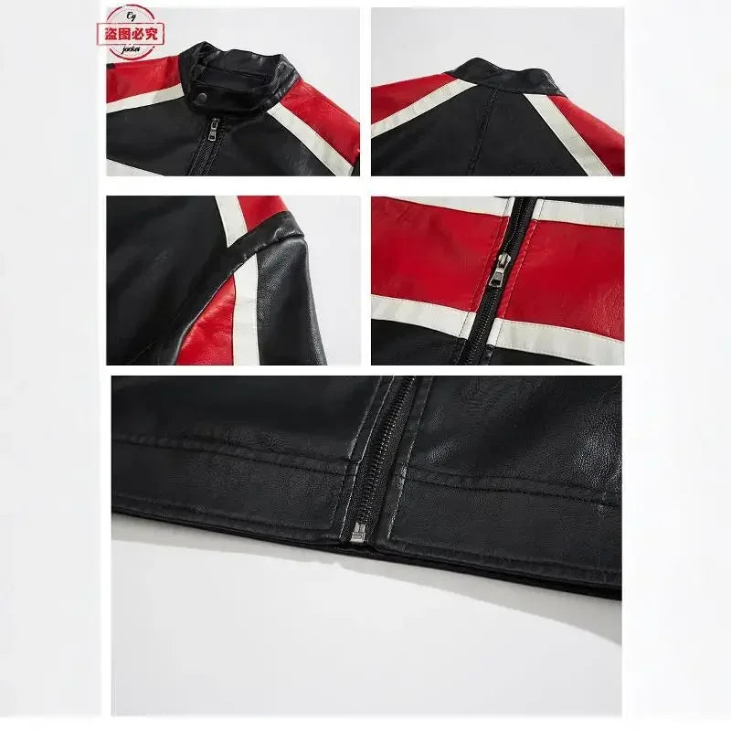 MV Agusta Motorcycle Logo Printed Retro Washed PU Leather Jacket Spring and Autumn Windproof Men's Jacket Cycling Clothing