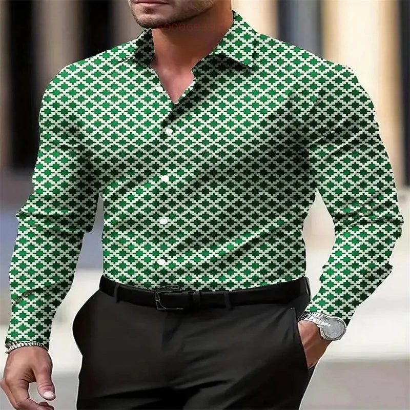 Men's fashion casual long-sleeved plaid shirt breathable top 11 colors casual business shirt lapel long-sleeved shirt