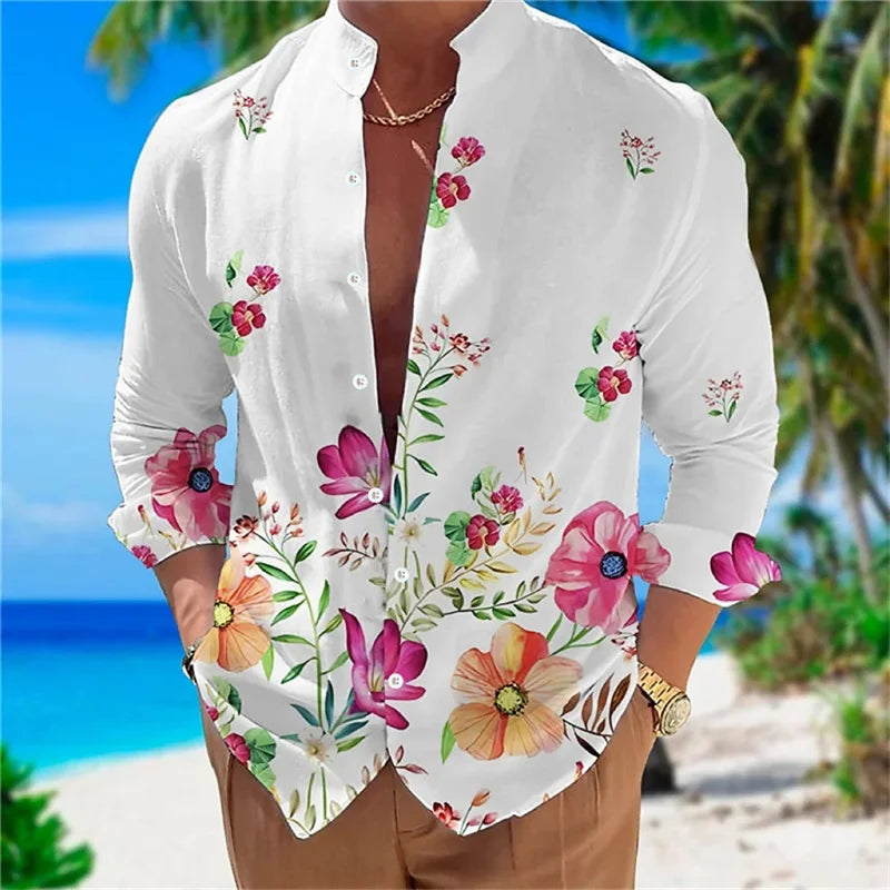 Men's long sleeve shirt High quality 3D printed shirt, floral pattern, spring and autumn, casual and stylish, comfortable fabric