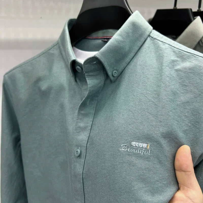 Advanced 100% cotton Oxford spun long sleeve shirt autumn brand fashion business square collar top Korean casual men's clothing