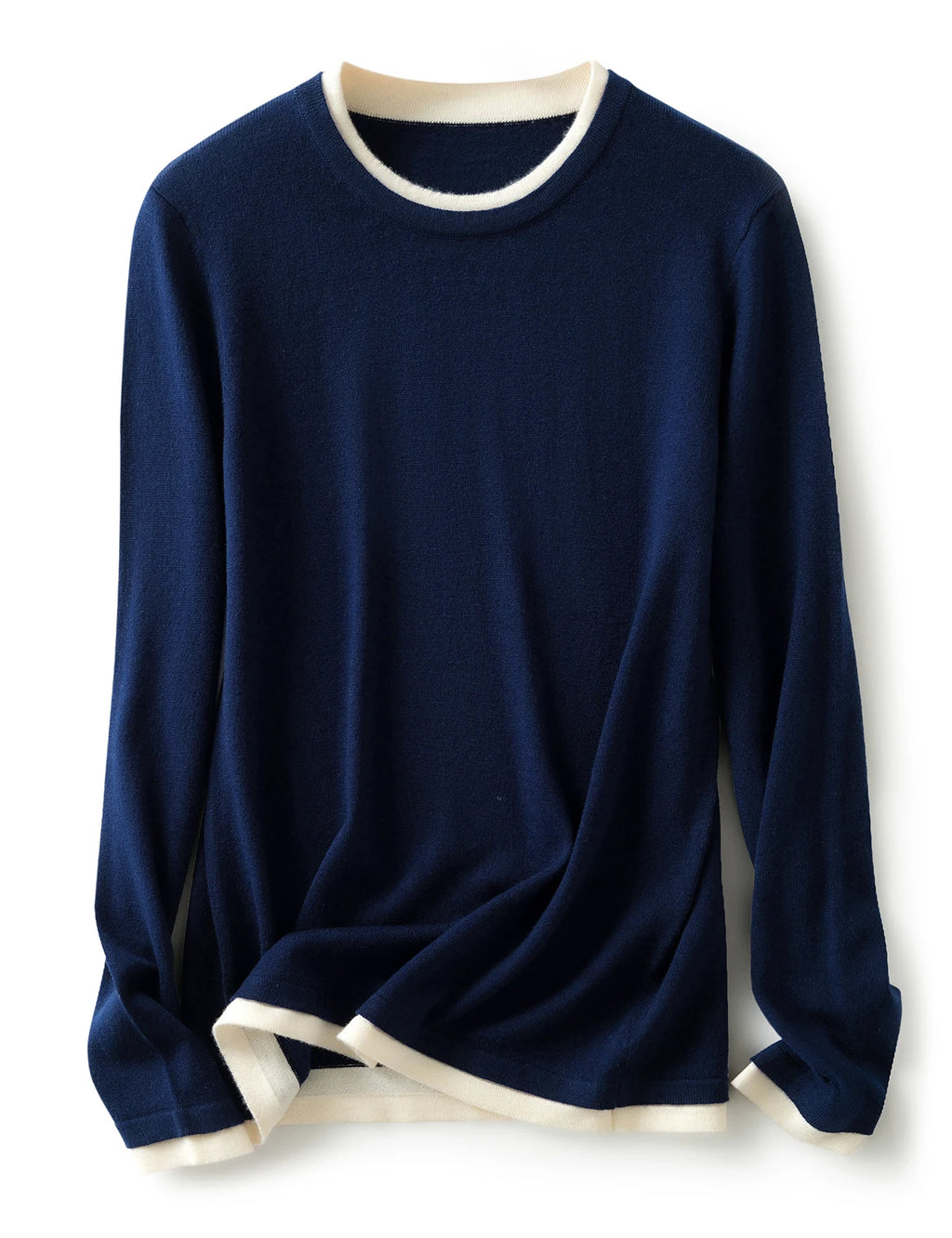 Top Women O Neck Thin T-Shirt Knit New Pullover Summer Spring Fashion Basic Long Sleeve Wool Fake Two Pieces Soft Woman Clothing