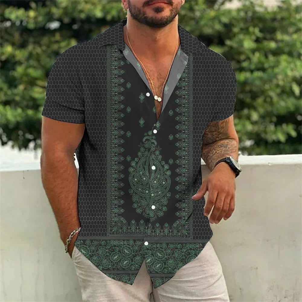 2024 Summer Hawaiian Men's Casual Printed Shirts Street Fashion Short Sleeves Flip Collar Button Comfortable Fabric Clothing