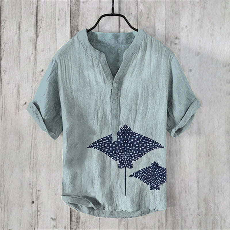 Men's Casual Short-Sleeved Printed Vacation Clothing Plus Size Men's 2026 Summer New Top Short-Sleeved Shirt