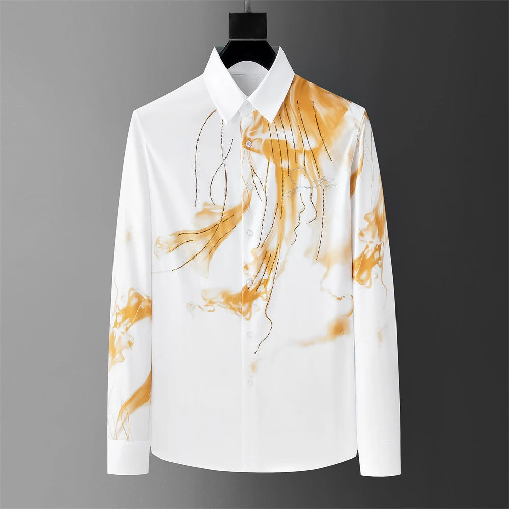 2025 Autumn And Summer Fashion Shirts Floral Button Black White Shirts Casual Menswear Clothing Shirts Social Party Luxury New