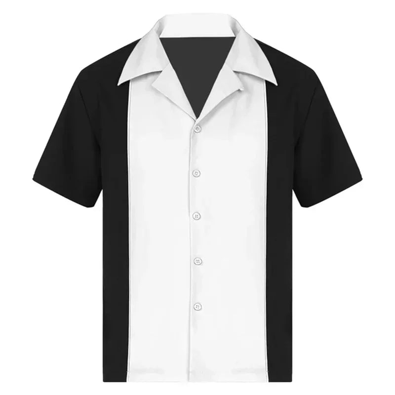 2025 Summer New Men's Bowling Shirt Vintage Short Sleeve Button Lapel Shirt Casual Multicolor Striped Shirt Fast Shipping