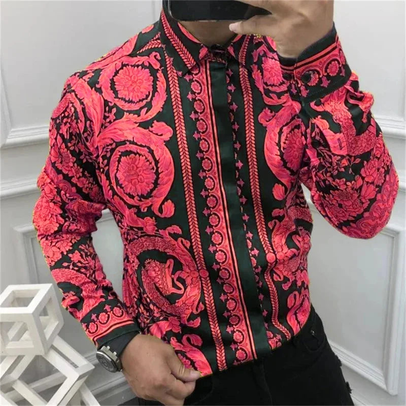 Men's Button Long Sleeve Shirt Fashion Soft Slim Fit Casual Top Hawaiian Luxury Party Men's Shirt Plus Size 6XL
