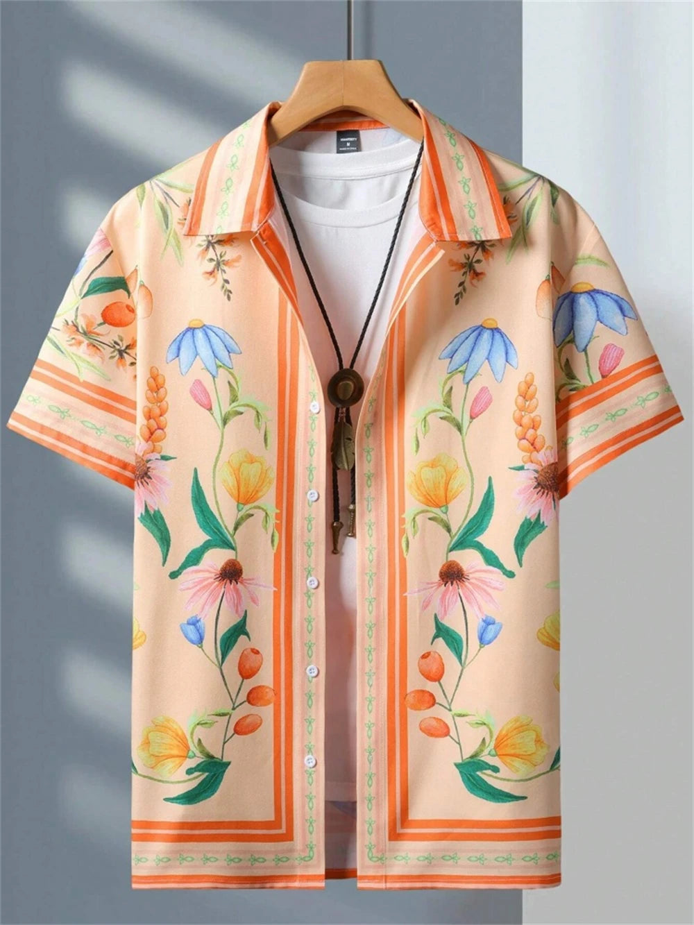 Men's Shirt 3D Flower Print Ethnic Totem Lapel Men's Short Sleeve Tops Men's Shirt Casual Shirt Lapel Button Shirt Oversized