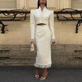 Urban Solid Women's Two Piece Set Elegant Puff Long Sleeve V Neck Blazer Mesh Suit Skirt  2026 Autumn Fashion Lady Outfit