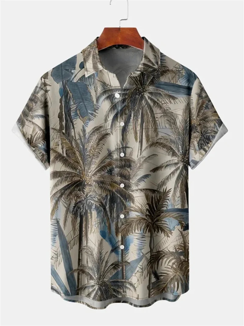Cartoon Cat Short Sleeve Shirt Vintage Art Fish Print Men's Summer Shirt Casual Holiday Street Clothing New Collection