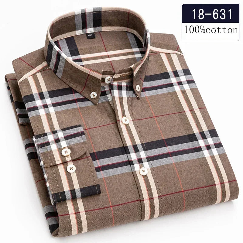 New in shirt high quality 100%cotton sanding long-sleeve shirts for men slim fit casual shirt soft designer plaid casual clothes