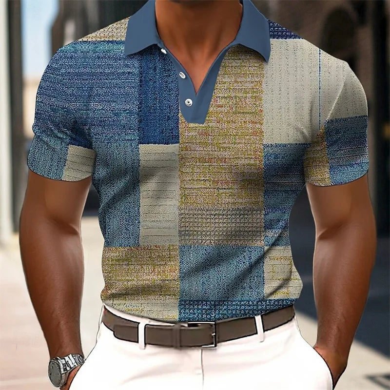 Men's Splice Shirt Short Sleeve Polo Shirt Print New Summer Street Clothing Casual Fashion Men's Top