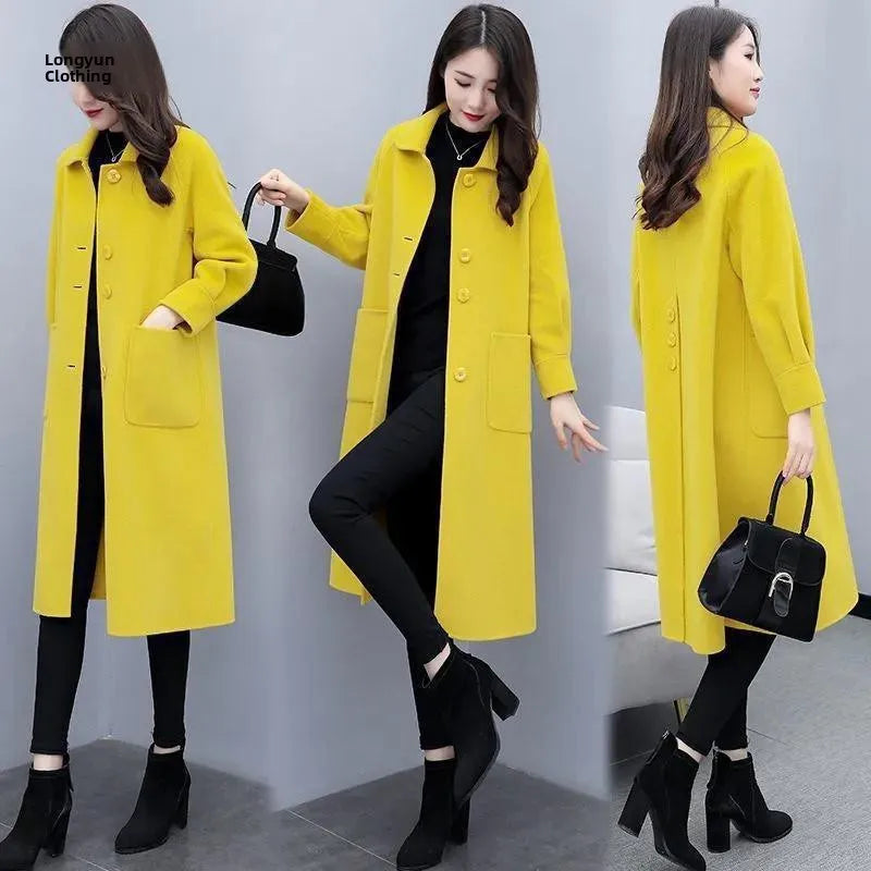 Fashionable Oversized Woolen Coat Women's Simple Style Korean Version Autumn Winter New Arrival Straight Cut Mid-Length Polo...