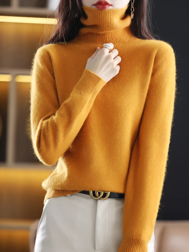 100% Mink Cashmere Turtleneck Sweater Women Solid Color Long Sleeve Top Autumn Winter Fashion Knit Female Warm Pullover Jumper
