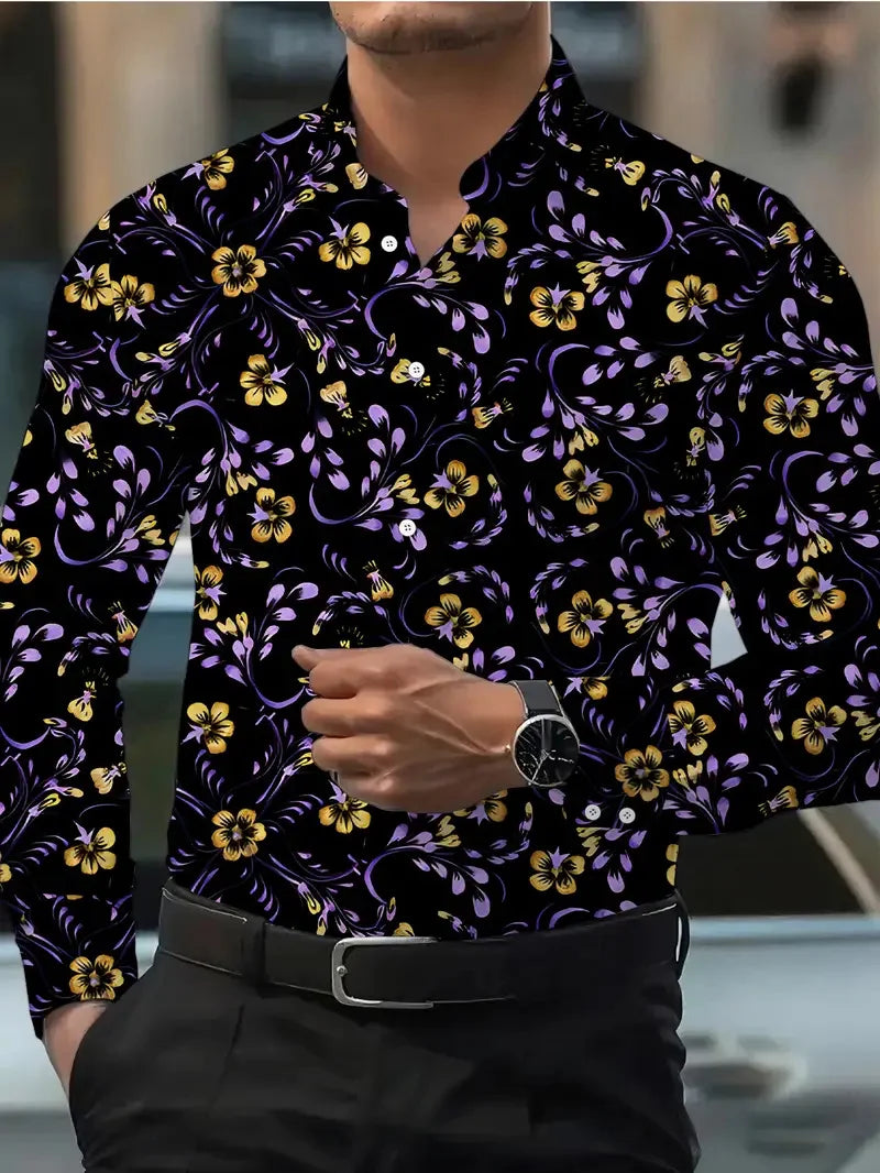New Men's Flip-over Beach Shirt Long Sleeve Hawaiian Holiday Clothing Pattern Summer New Collection