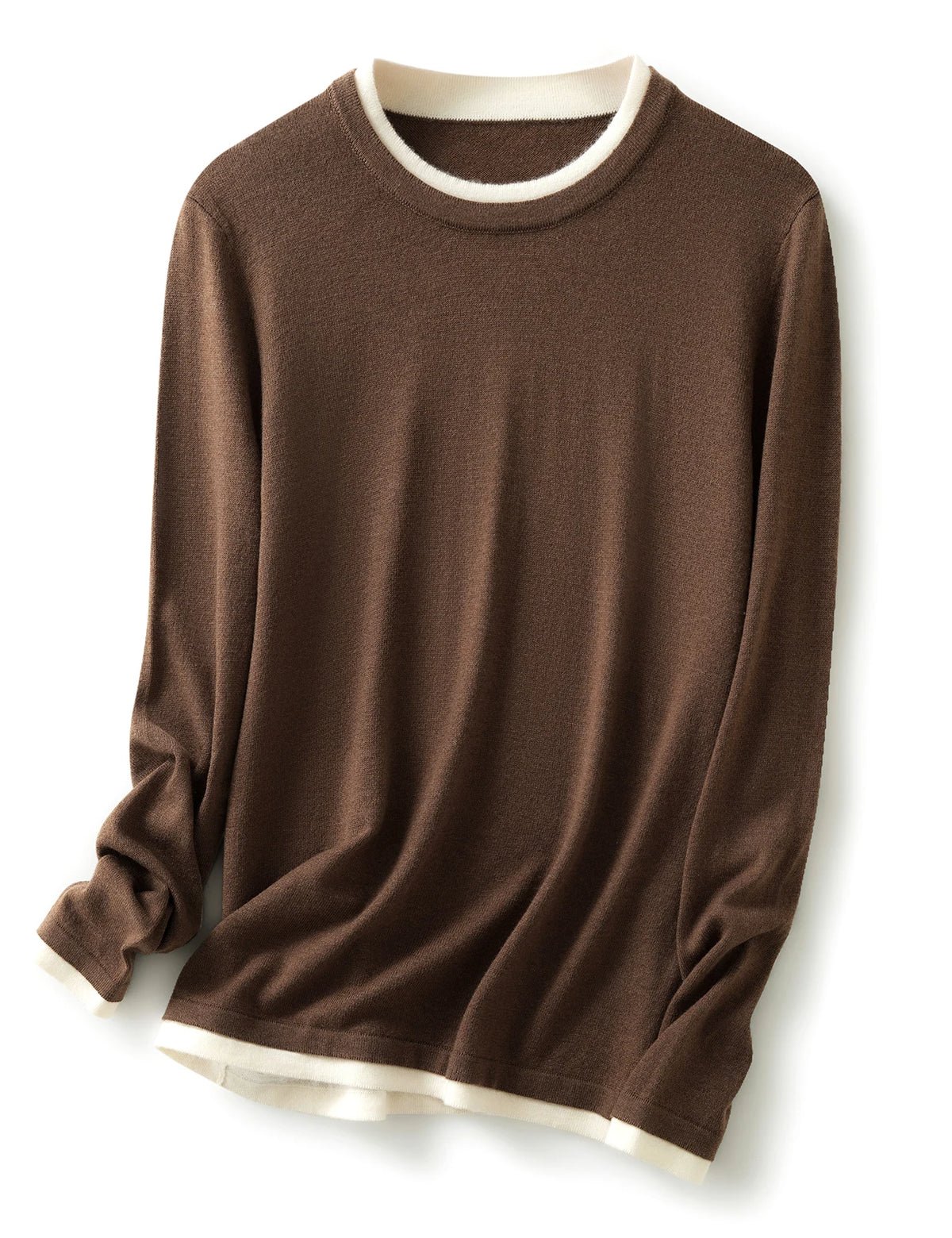 Top Women O Neck Thin T-Shirt Knit New Pullover Summer Spring Fashion Basic Long Sleeve Wool Fake Two Pieces Soft Woman Clothing