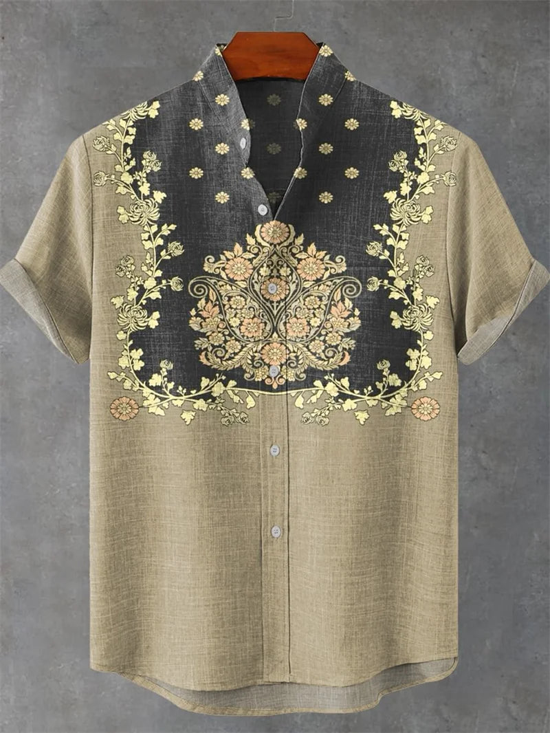 Men's New Short Sleeve Shirt 3D Geometric Pattern Printed Fashionable Casual Street And Outdoor Shirt Linen Shirt