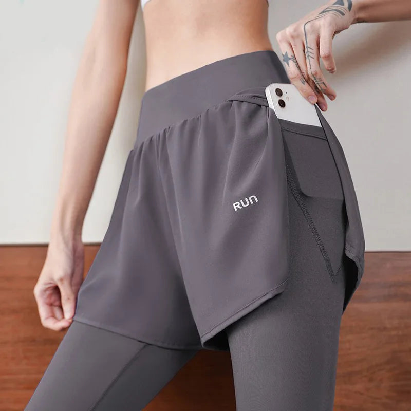 Women's Fall Two-in-One Leggings - High Waist Running Yoga Pants with Slimming Skirted Hem, 4-Way Stretch  From Studio to Street