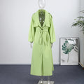 Green Belted Lapel Trench Coat Women's Loose Lace-up Button Full Sleeve Windbreakers 2026 New Autumn Ladies High Street Outwear