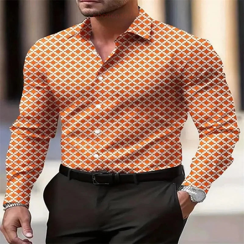 Men's fashion casual long-sleeved plaid shirt breathable top 11 colors casual business shirt lapel long-sleeved shirt