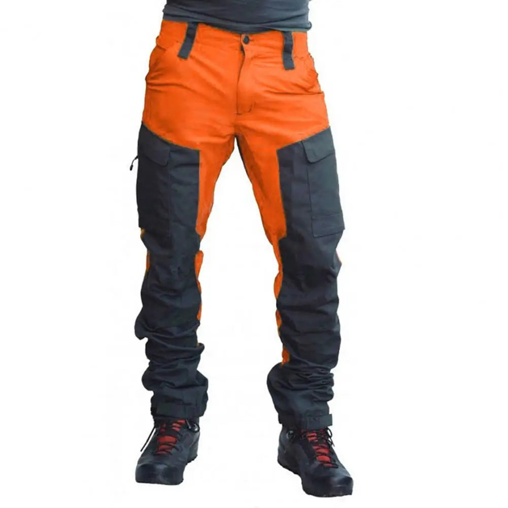 Casual Men Fashion Color Block Multi Pockets Sports Long Cargo Pants Breathable Work Trousers Men Work Trousers Men Clothing