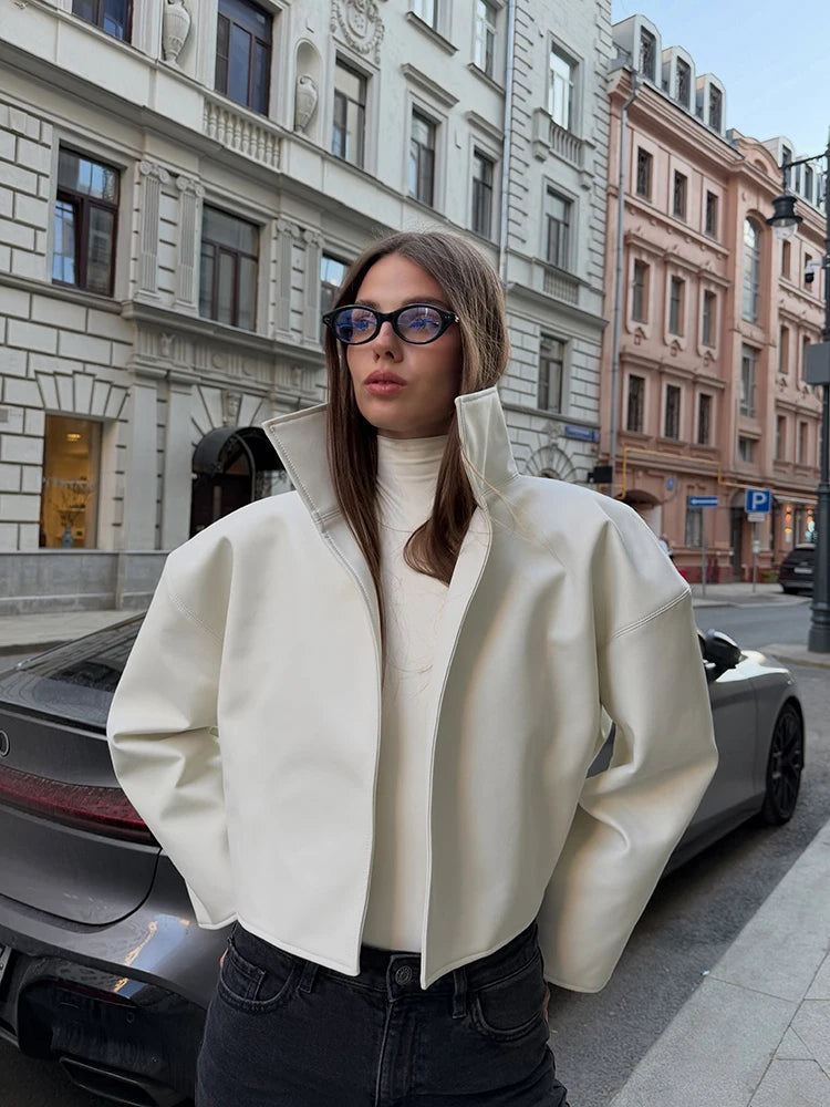 Urban Solid Pu Leather Women Jacket Street Stand Collar Long Sleeve Female Outwear 2026 Autumn Winter Fashion Lady Streetwear