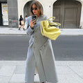 Chic Oblique Buckle Women's Coat O-Neck Side Split Full Sleeve Long Coats Lady 2026 Spring Elegant Female Street Outerwear