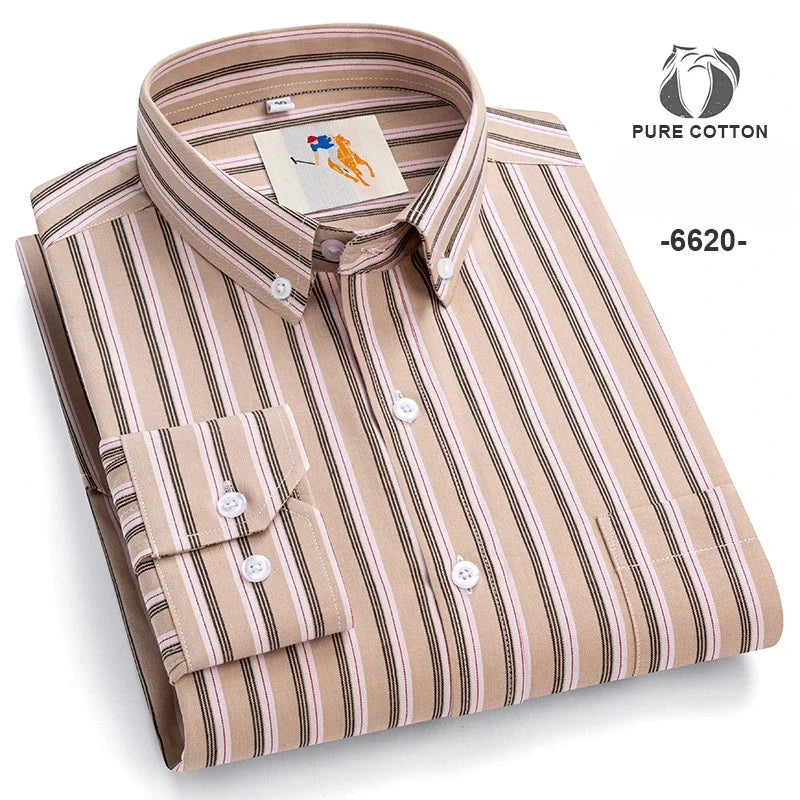 New in Shirt over 9XL 100%Cotton Long-Sleeve Shirts for Men Slim Fit Casual Plain Shirt Soft Striped Thin Korean Popular Clothes