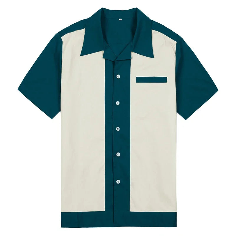 Men's casual bowling lapel short-sleeved shirt, daily sports shirt, comfortable and breathable club clothing, fast delivery