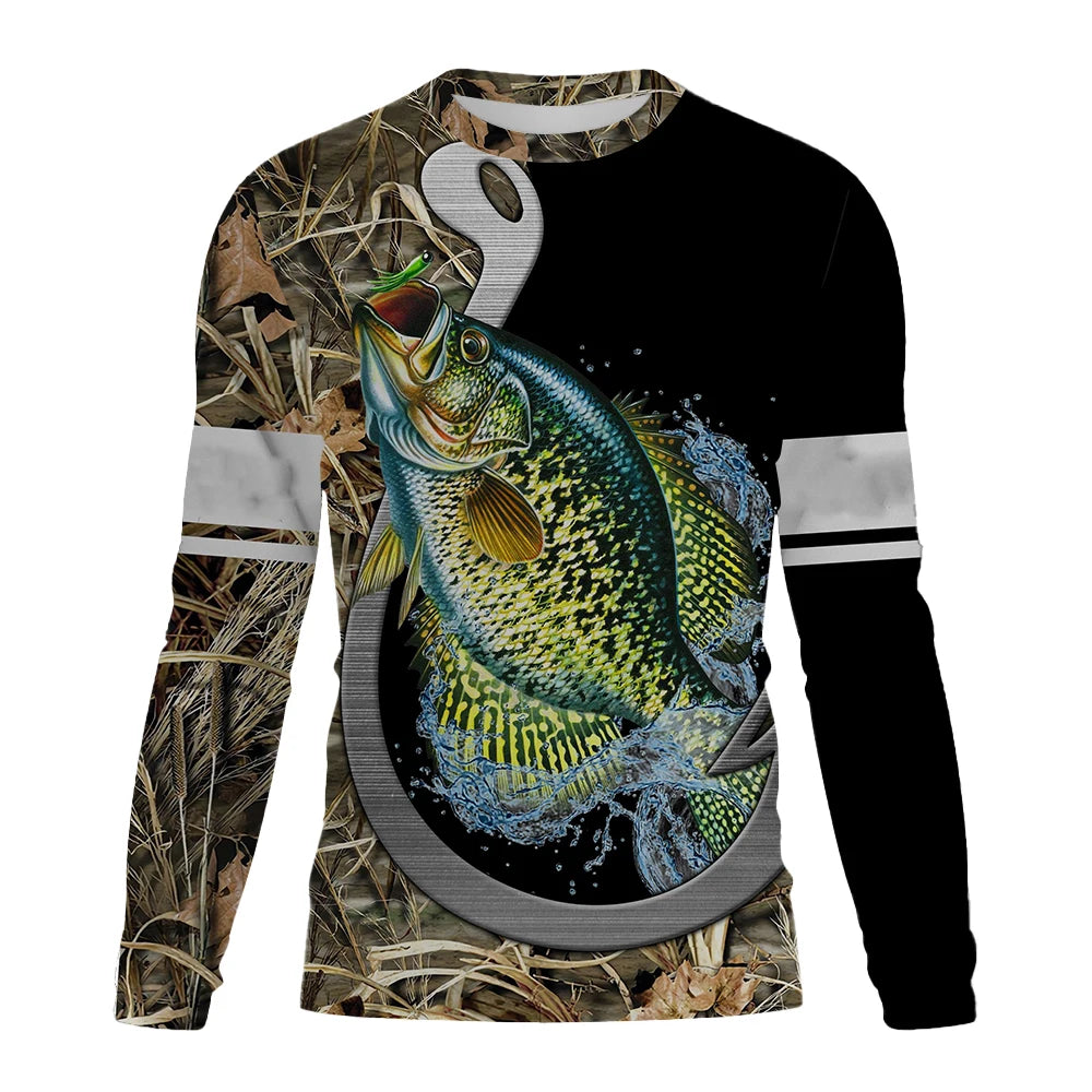 Fishing Shirts Men's T-Shirts Long Sleeve Mens Clothes Autumn Streetwear Crew Neck Pullovers Mens T Shirt Casual Men Clothing
