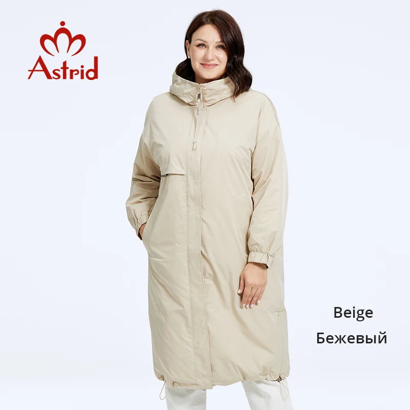 Astrid Autumn Winter Women's Jacket Long Thin Cotton Trench Coat Hood Split Hem Warm Loose Padded Parka Plus Size Women Clothing