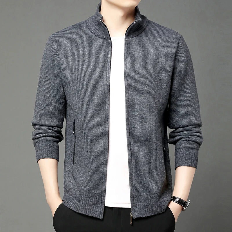 Premium Thick Korean Fleece Warm New Brand Casual Fashion Stand Collar Men Zipper Jacket Slim Fit Autumn Winter Coats