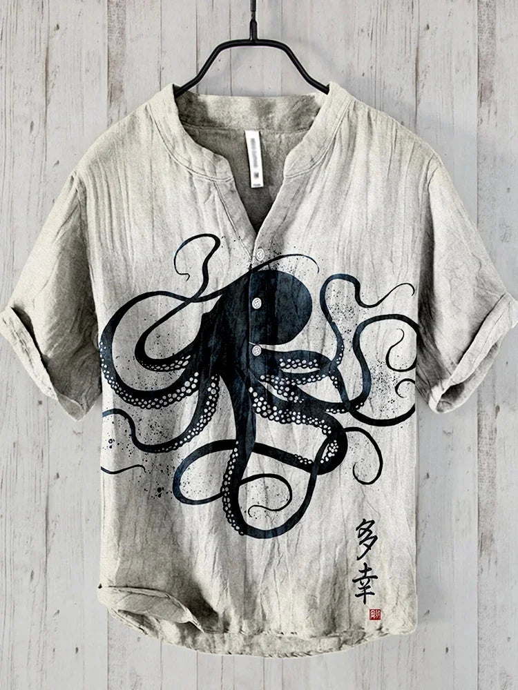 Men's Casual Short-Sleeved Printed Vacation Clothing Plus Size Men's 2026 Summer New Top Short-Sleeved Shirt