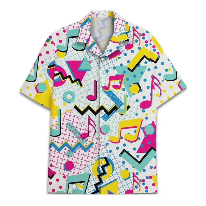 80s 90s Retro Rubber Duck Hawaii Shirt For Men Funny Memphis Style Print Loose Button Shirts Relaxed Street Novel Design Blouse