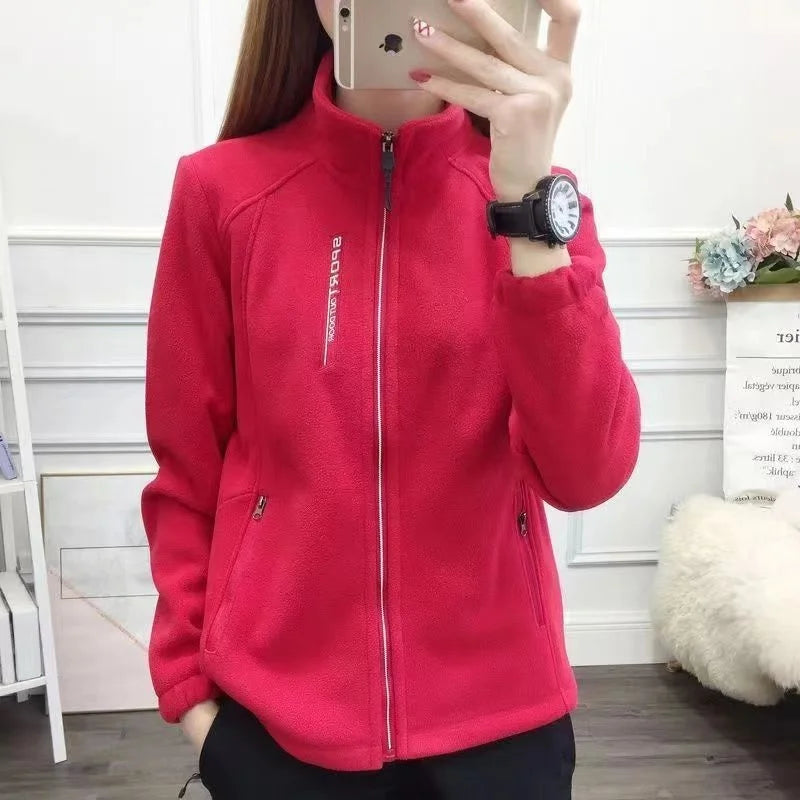 Thickened Fleece Ladies Casual Sweater Half High Collar Open Cardigan Sport Outdoor Warm Sweatshirt Fleece Jacket Autumn Winter