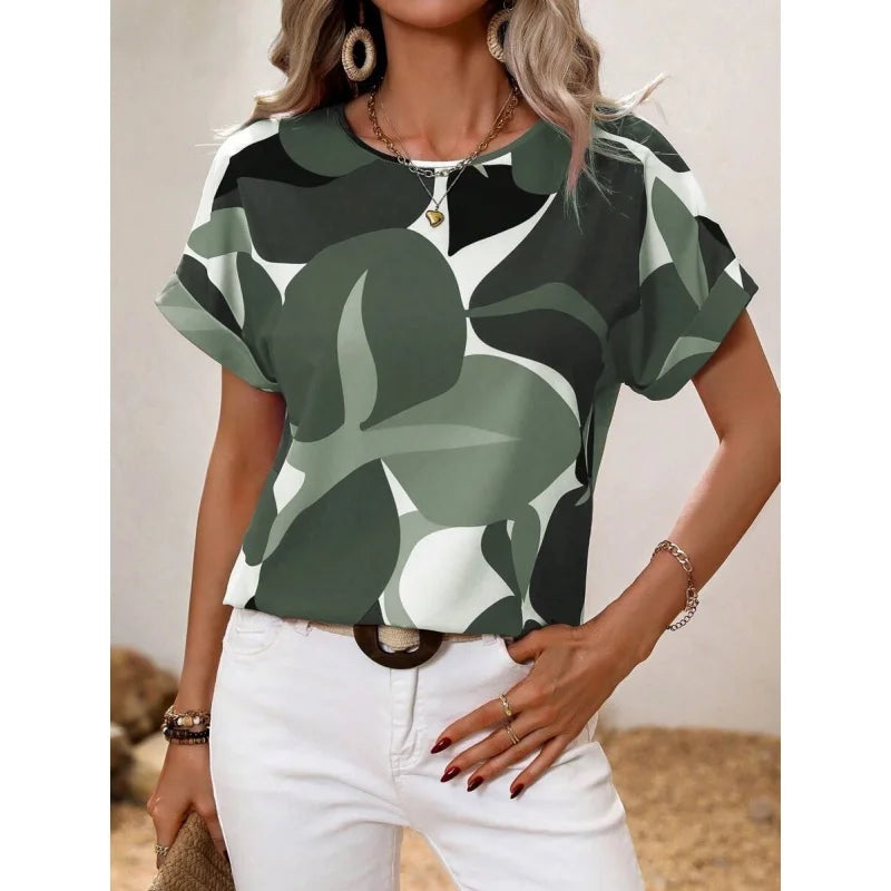 Geometry Pattern T Shirt For Women Colorful Color Blocks 3D Printed Short Sleeves Tees Summer Casual Loose T-Shirts O-Neck Tops