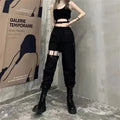 New Fashion Black Pants Women 2025 Detachable Casual Korean Cargo Wide Leg Pant Woman