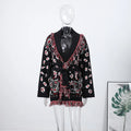 Knitted Print Lace-up Cardigan Coat Women's Elegant V-neck Tassels Full Sleeve Belted Sweaters 2026 Autumn New Ladies Outwear