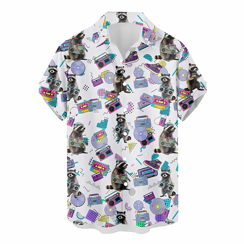 Retro 80s 90s Hawaiian Shirts Men Clothing 3D Printed Short Sleeves Tops Cool Outdoor Lapel Blouse Y2k Summer Button Shirt